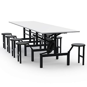 Mesa Refeitório Com Assento Escamoteável – Tampo MDF – 10 Lugares Com Assentos Em PP - 73146 - Casa das Cadeiras Goiânia