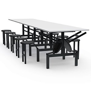 Mesa Refeitório Com Assento Escamoteável – Tampo MDF – 12 Lugares Com Assentos Em PP - 62422 - Casa das Cadeiras Goiânia