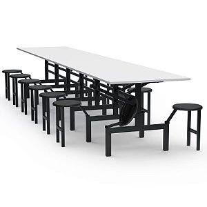 Mesa Refeitório Com Assento Escamoteável – Tampo MDF – 14 Lugares Com Assentos Em PP - 85819 - Casa das Cadeiras Goiânia