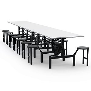 Mesa Refeitório Com Assento Escamoteável – Tampo MDF – 16 Lugares Com Assentos Em PP - 10336 - Casa das Cadeiras Goiânia