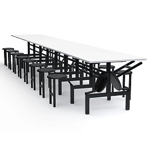 Mesa Refeitório Com Assento Escamoteável – Tampo MDF – 18 Lugares Com Assentos Em PP - 94646 - Casa das Cadeiras Goiânia