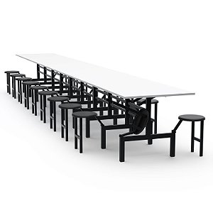 Mesa Refeitório Com Assento Escamoteável – Tampo MDF – 20 Lugares Com Assentos Em PP - 81823 - Casa das Cadeiras Goiânia