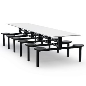 Mesa Refeitório Assento Fixo – Tampo MDF – 12 Lugares Com Assentos Em PP - 83234 - Casa das Cadeiras Goiânia