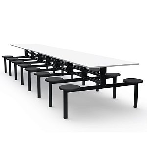 Mesa Refeitório Assento Fixo – Tampo MDF – 16 Lugares Com Assentos Em PP - 41446 - Casa das Cadeiras Goiânia