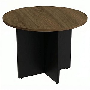 Mesa De Reunião Para Escritório Redonda Pé Painel Diâmetro 100 cm Linha Prima – Nogal/Preto - 60199 - Casa das Cadeiras Goiânia