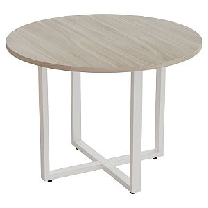 Mesa De Reunião Para Escritório Redonda Pé Quadro Diâmetro 100 cm Linha Prima – Fresno/Branco - 15069 - Casa das Cadeiras Goiânia