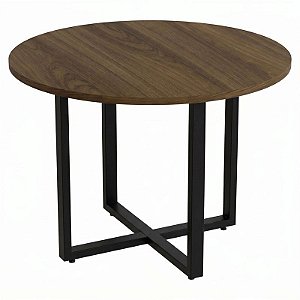 Mesa De Reunião Para Escritório Redonda Pé Quadro Diâmetro 100 cm Linha Prima – Nogal/Preto - 99031 - Casa das Cadeiras Goiânia