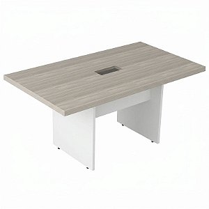 Mesa De Reunião Para Escritório Retangular Com 1 Caixa De Tomada Pé Painel 200X90 Linha Prima 40 – Fresno/Branco - 40031 - Casa das Cadeiras Goiânia