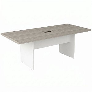 Mesa De Reunião Para Escritório Retangular Com 1 Caixa De Tomada Pé Painel 250X100 Linha Prima 40 – Fresno/Branco - 75449 - Casa das Cadeiras Goiânia