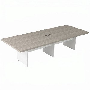 Mesa De Reunião Para Escritório Retangular Bipartida Pé Painel Com 1 Caixa De Tomada 300X120 Linha Prima 40 – Fresno/Branco - 67834 - Casa das Cadeiras Goiânia