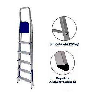 Escada Doméstica Banqueta Alumínio 5 Degraus * 5533