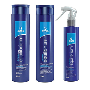 Kit Shampoo 300ml + Condicionador 300ml + Spray Defrizante 200ml Equilibrium Avora