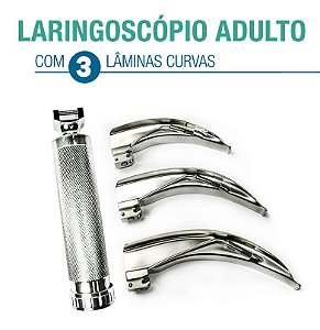 Kit Laringoscópio ADULTO com 03 Lâminas - Curvas (3,4,5)