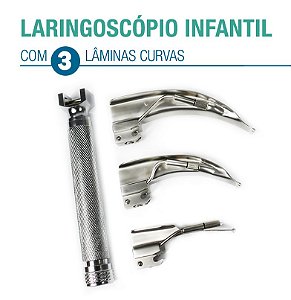 Kit Laringoscópio infantil com 03 Lâminas Curvas (0,1,2)