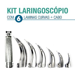 Kit Laringoscópio Curva 6 Lâminas  (0,1,2,3,4,5)