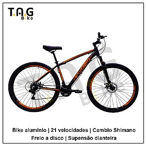 Bicicleta aluminio  21 vel.  cambio Shimano - Freio a disco mecânico - Suspensão dianteira