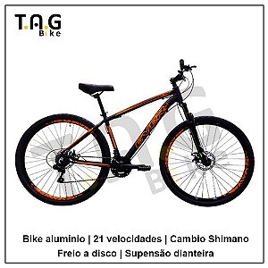Bicicleta alumínio aro 29  21 vel. cambio Shimano dianteiro e traseiro - Freio a disco mecânico-  Suspensão dianteira