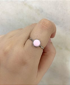 Anel de aço bolinha rosa