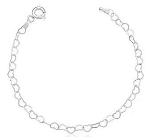 Pulseira de prata corrente corações vazados