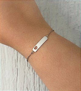 Pulseira de aço infantil plaquinha com coração