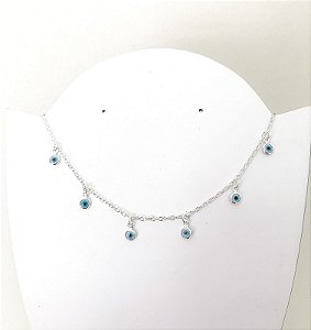 Choker de prata mini olhos gregos pendurados