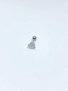 Piercing de prata tragus/helix coração cravejado