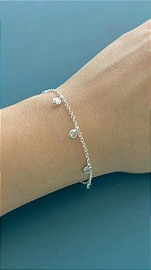 Pulseira de prata zircônias brancas penduradas