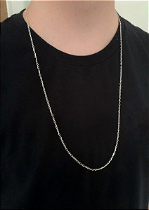 Corrente de prata cadeado médio diamantado 80cm