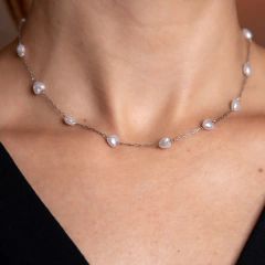 Colar de aço choker corações de pérolas