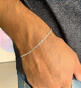 Pulseira de prata masculina groumet elo longo e curto