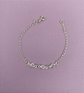 Pulseira de prata infantil 3 zircônias