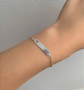Pulseira de prata infantil placa e coração