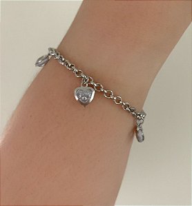 Pulseira de aço corações de zircônia