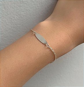 Pulseira de prata infantil mini plaquinha oval