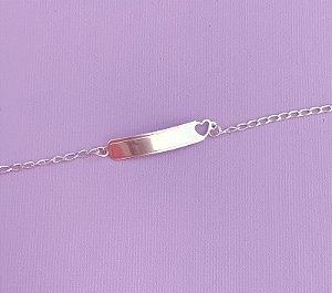 Pulseira de prata infantil placa grande com coração