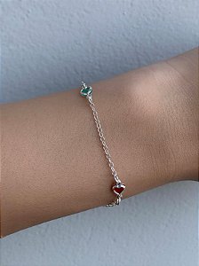 Pulseira de prata corações coloridos