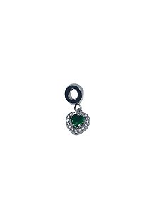 Berloque de aço coração com pedra cravejado verde