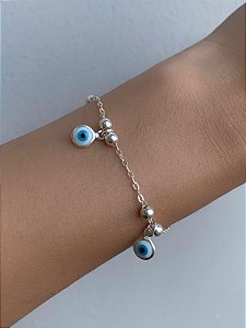 Pulseira de prata 2 bolinhas com olhos gregos