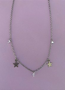 Colar de aço estrelas e zircônias