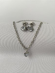 Conjunto de aço coração cristal pendurado com borda