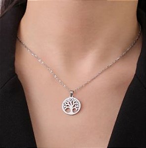 Colar de aço medalha árvore da vida