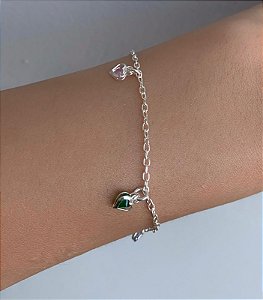 Pulseira de prata corações coloridos