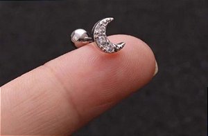 Piercing de aço lua de zircônias tragus / helix