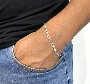 Pulseira de prata masculina elo 3x1 (4mm)