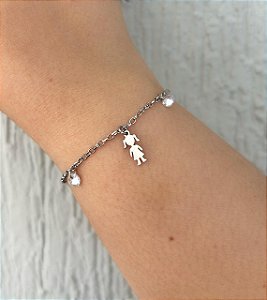 Pulseira de aço menina com 2 zircônias