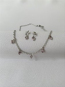 Conjunto de aço infantil coração rosa