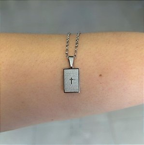 Colar de aço masculino plaquinha pai nosso