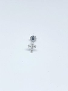 Piercing de prata cruz cravejada tragus / helix