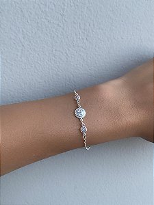 Pulseira de prata medalha São Bento com 2 zircônias