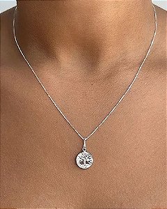 Colar de prata árvore da vida borda cravejada